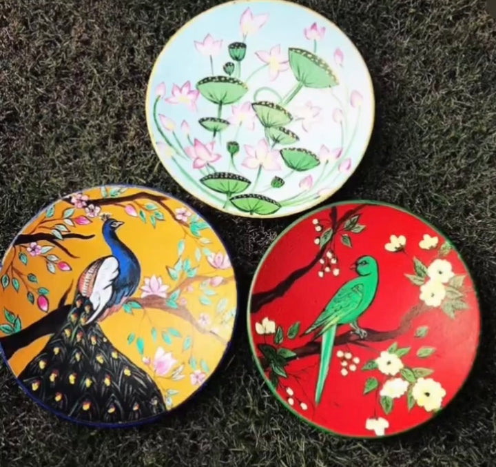 Wings & Blooms – Hand Painted Terracotta Plate Set of 3