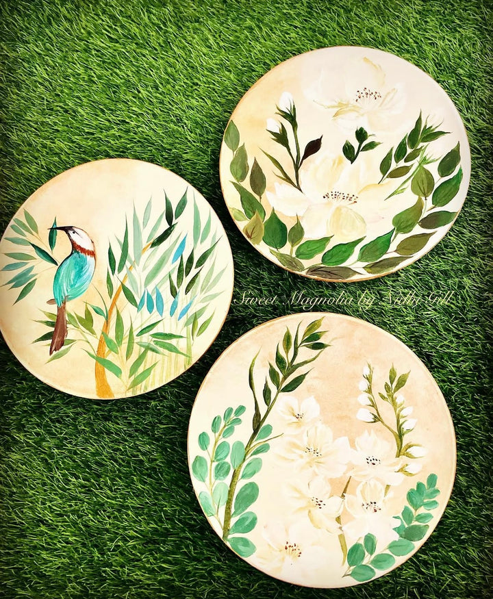 Botanical Whispers – Hand Painted Terracotta Plate Set of 3