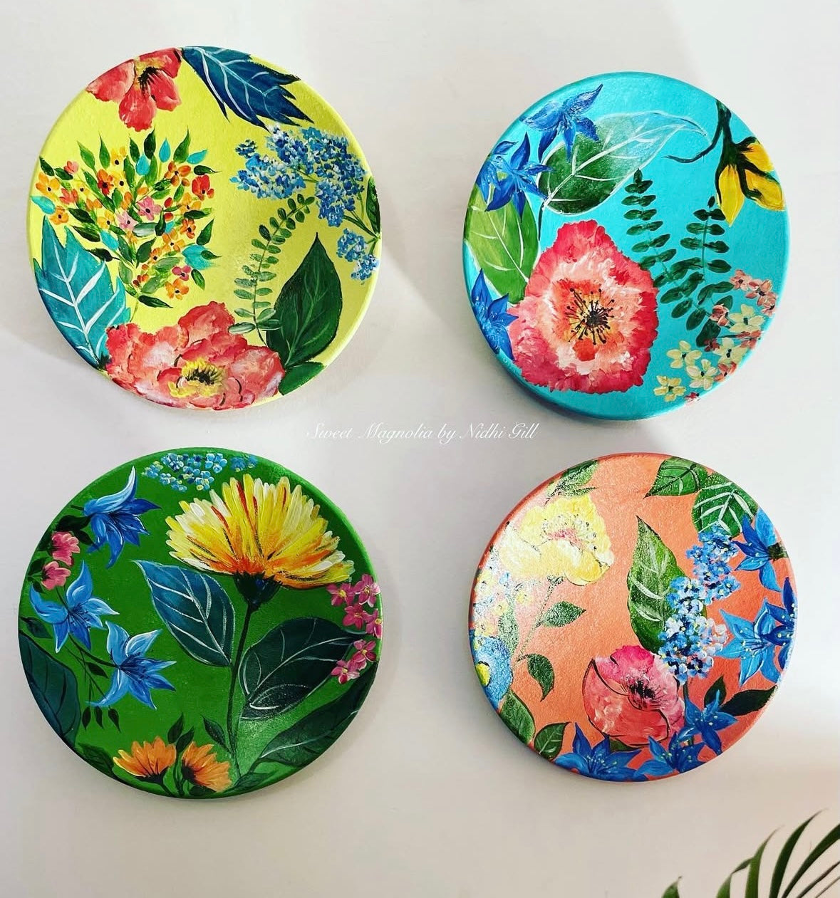 Botanical Burst – Hand Painted Terracotta Plate Set of 4