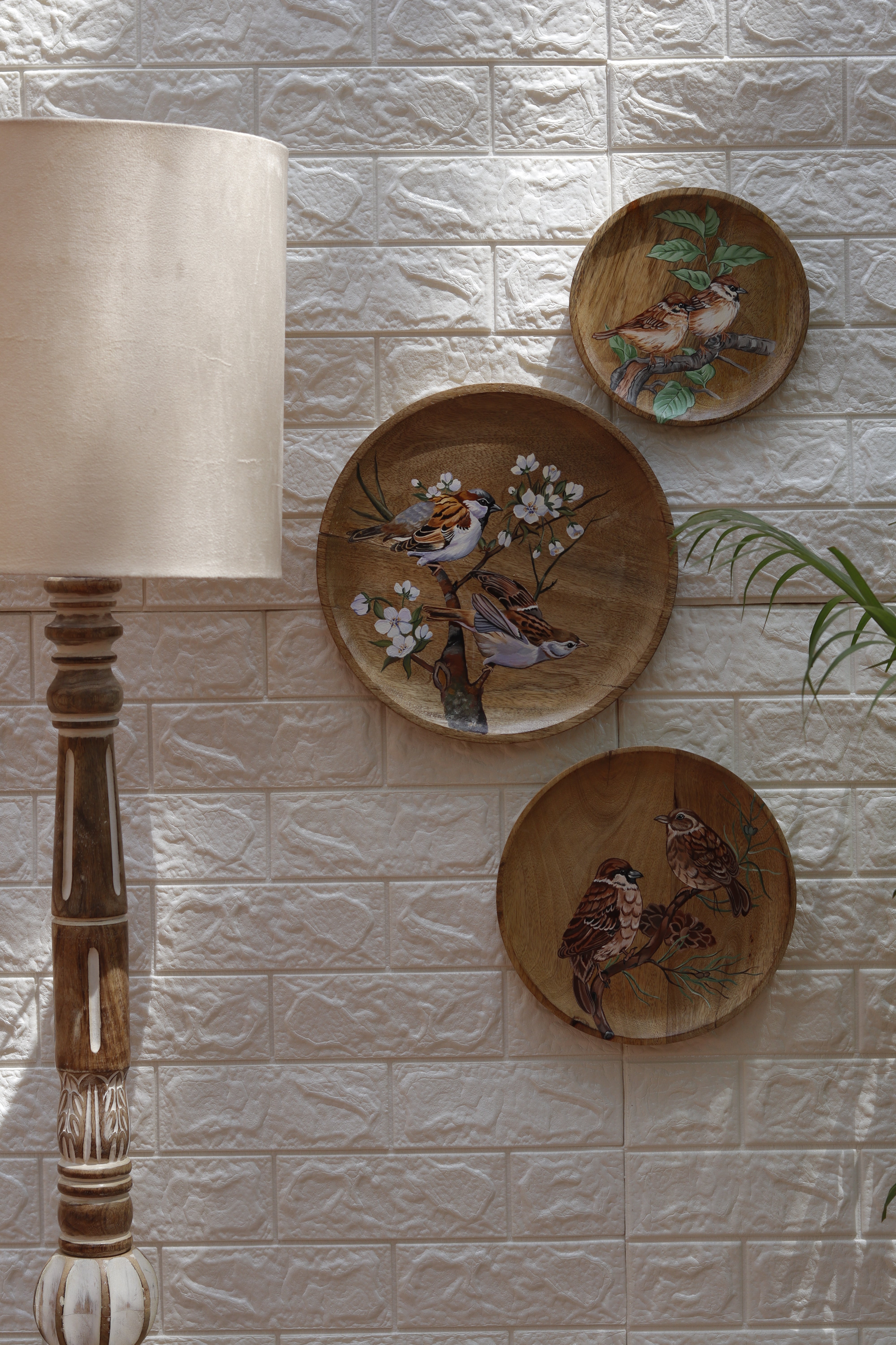 Nature’s Chorus – Hand-Painted Wooden Wall Plate Set of 3
