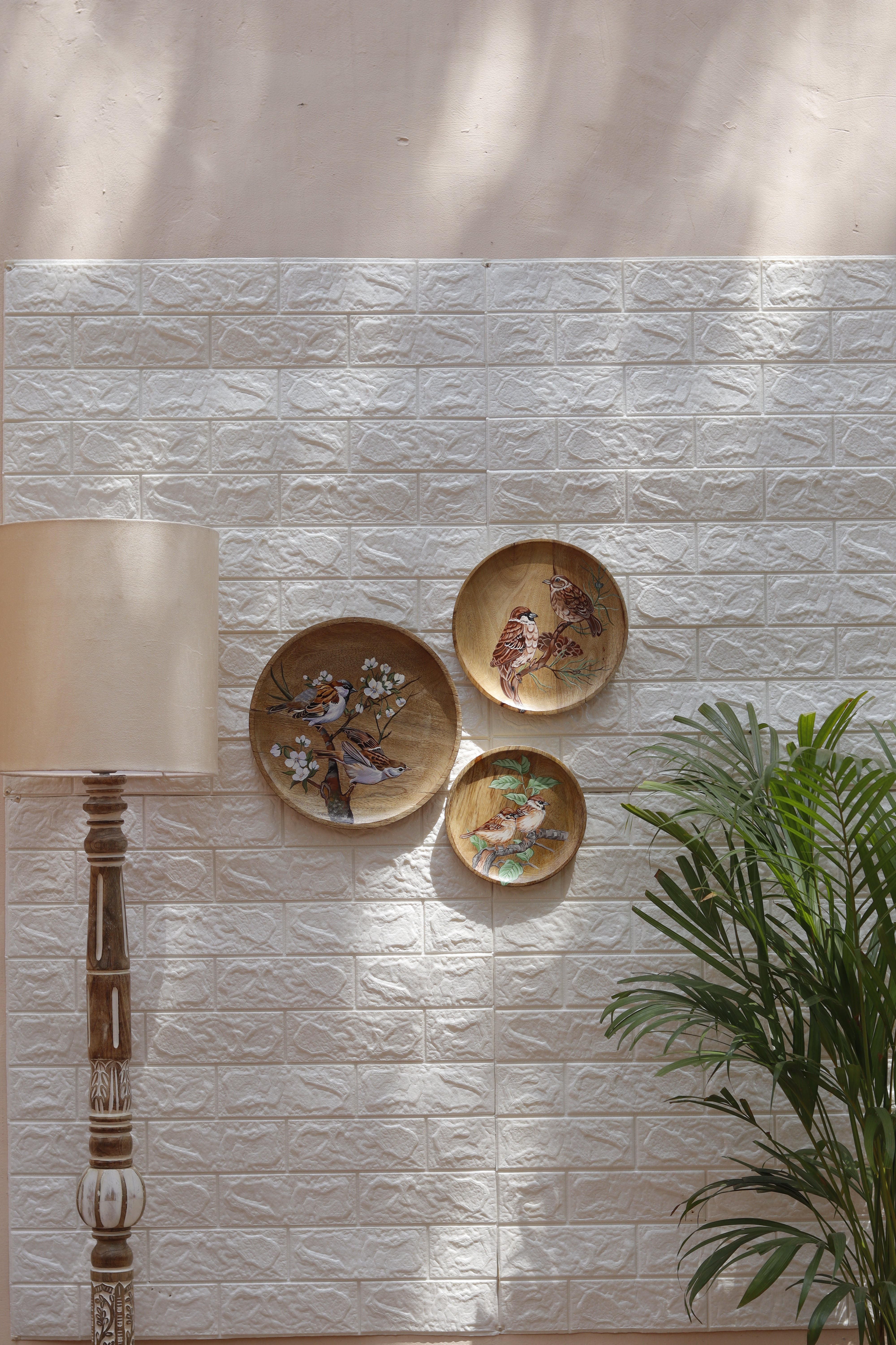 Nature’s Chorus – Hand-Painted Wooden Wall Plate Set of 3