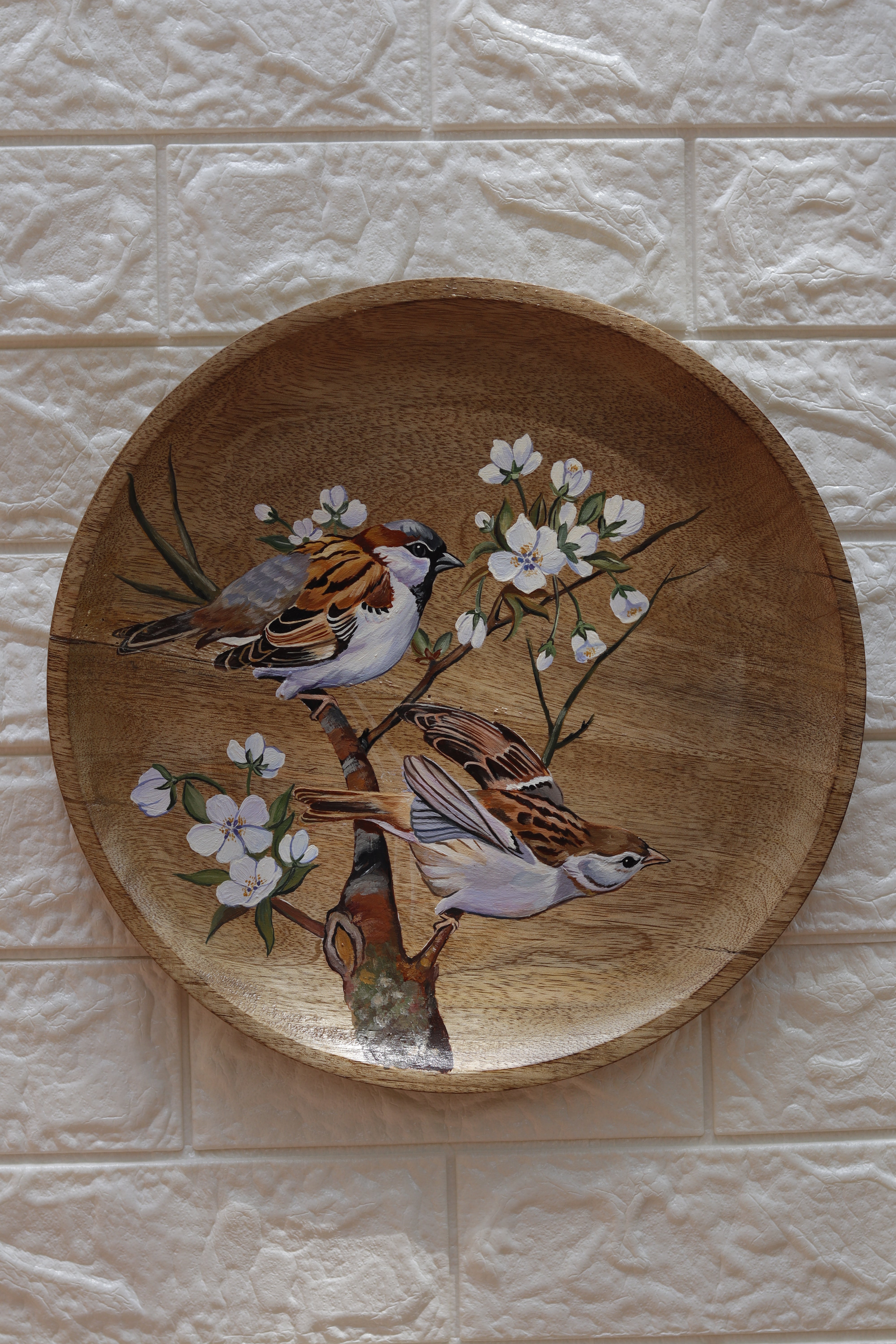 Nature’s Chorus – Hand-Painted Wooden Wall Plate Set of 3