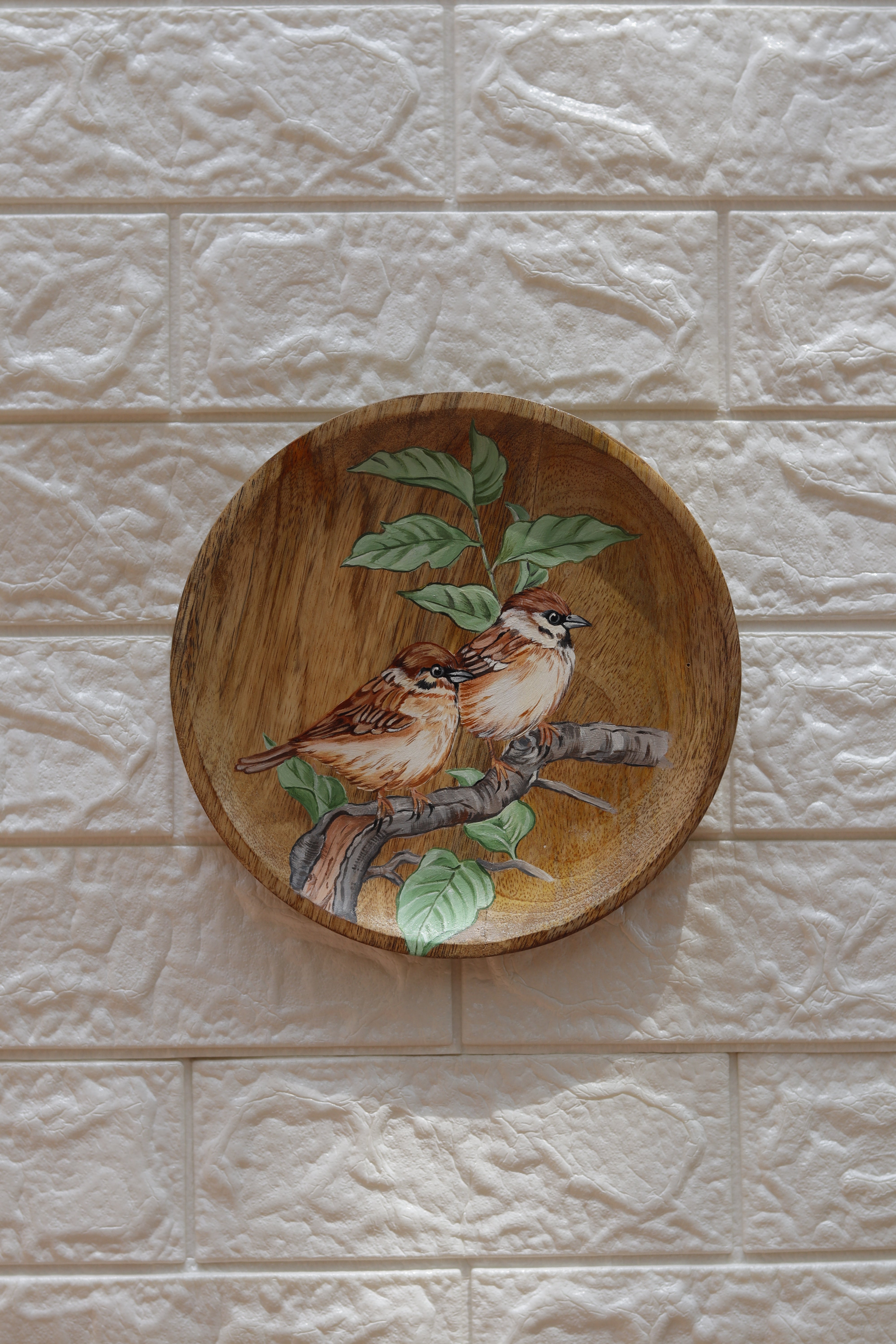 Nature’s Chorus – Hand-Painted Wooden Wall Plate Set of 3