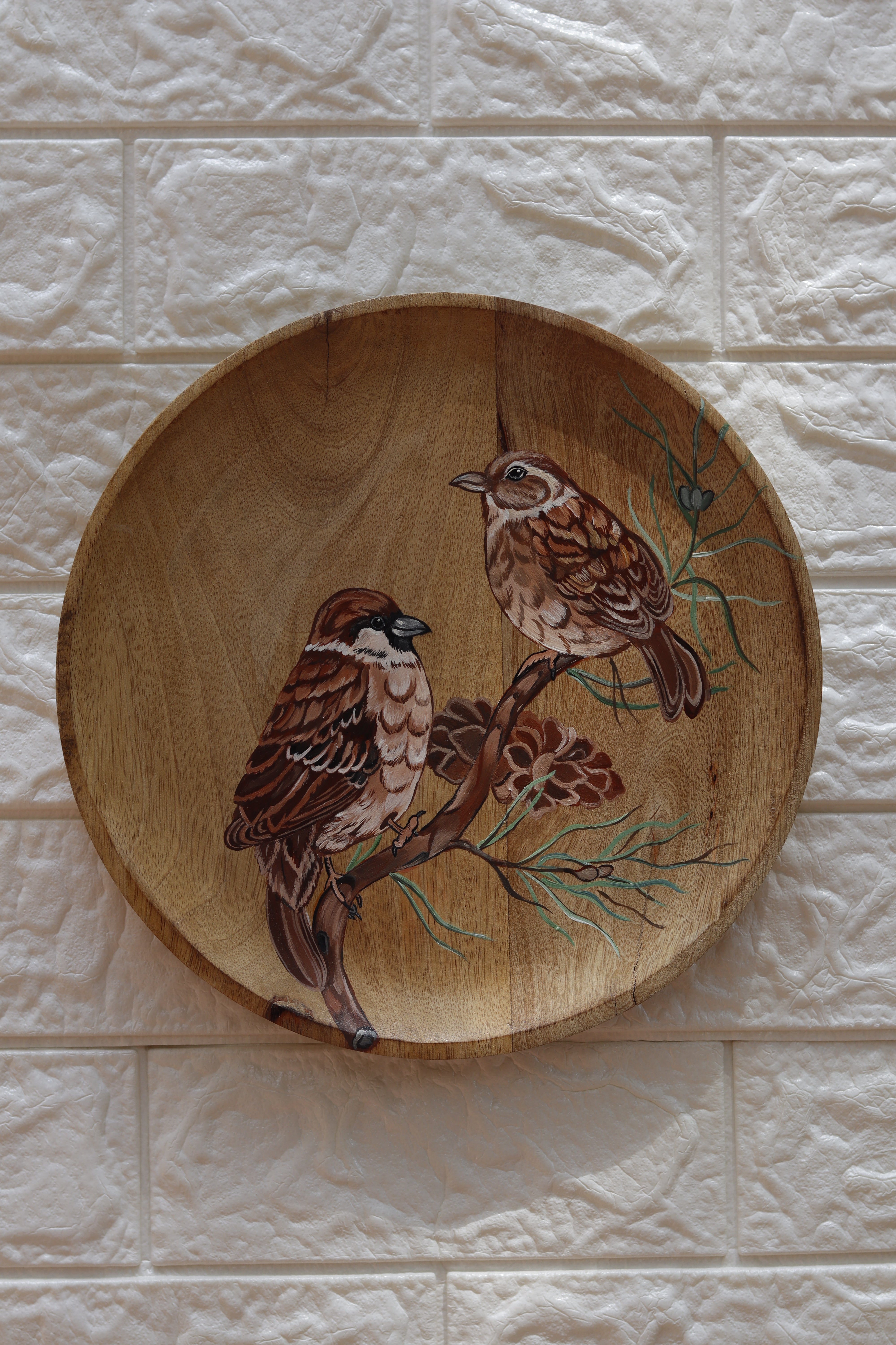 Nature’s Chorus – Hand-Painted Wooden Wall Plate Set of 3