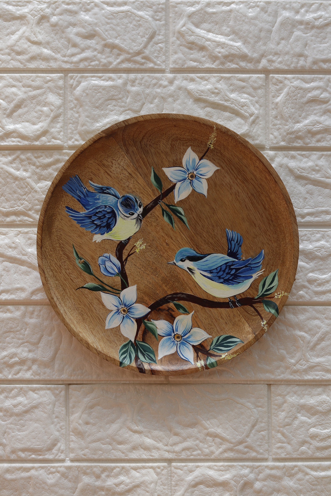 Songbirds in Bloom – Hand-Painted Wooden Wall Plate Set of 3
