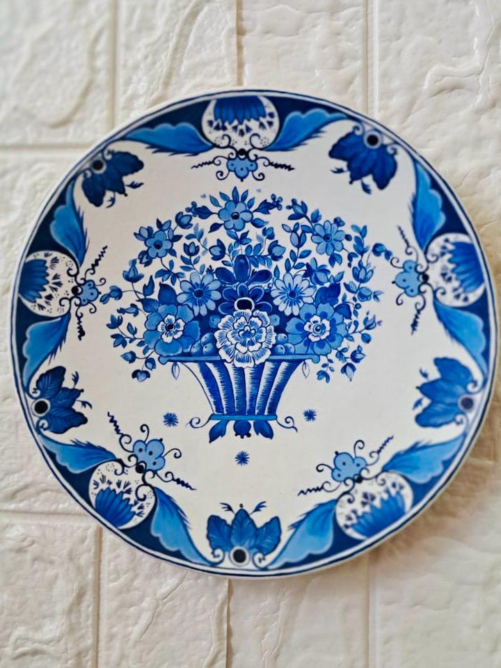 Royal Bloom – 12'' Hand-Painted Terracotta Plate in Blue & White
