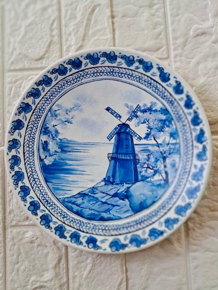 Vintage Windmill Blues – 12'' Hand-Painted Terracotta Plate