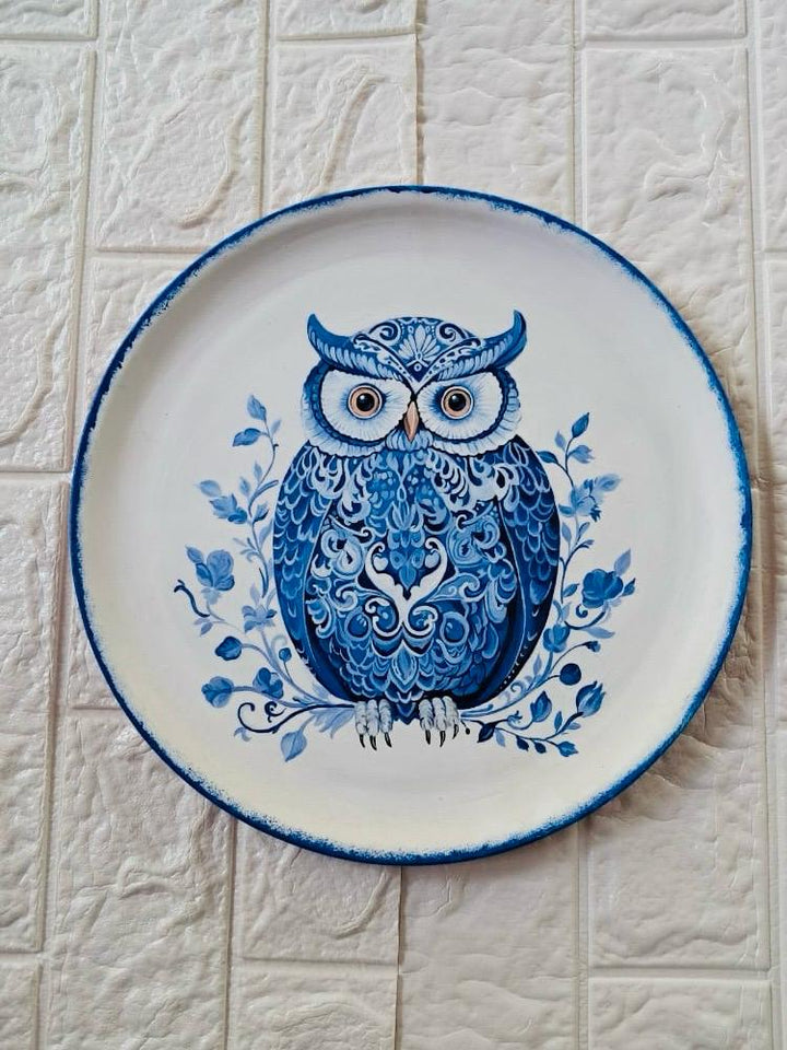 The Wise One – 12'' Hand-Painted Owl Terracotta Plate