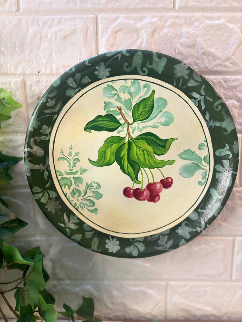 Hand-Painted Terracotta Decorative Plate – Botanical Cherry Bloom (12”)