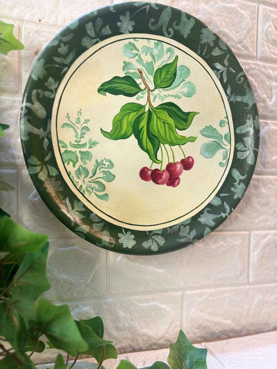 Hand-Painted Terracotta Decorative Plate – Botanical Cherry Bloom (12”)