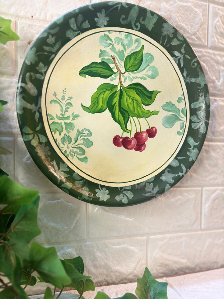 Hand-Painted Terracotta Decorative Plate – Botanical Cherry Bloom (12”)