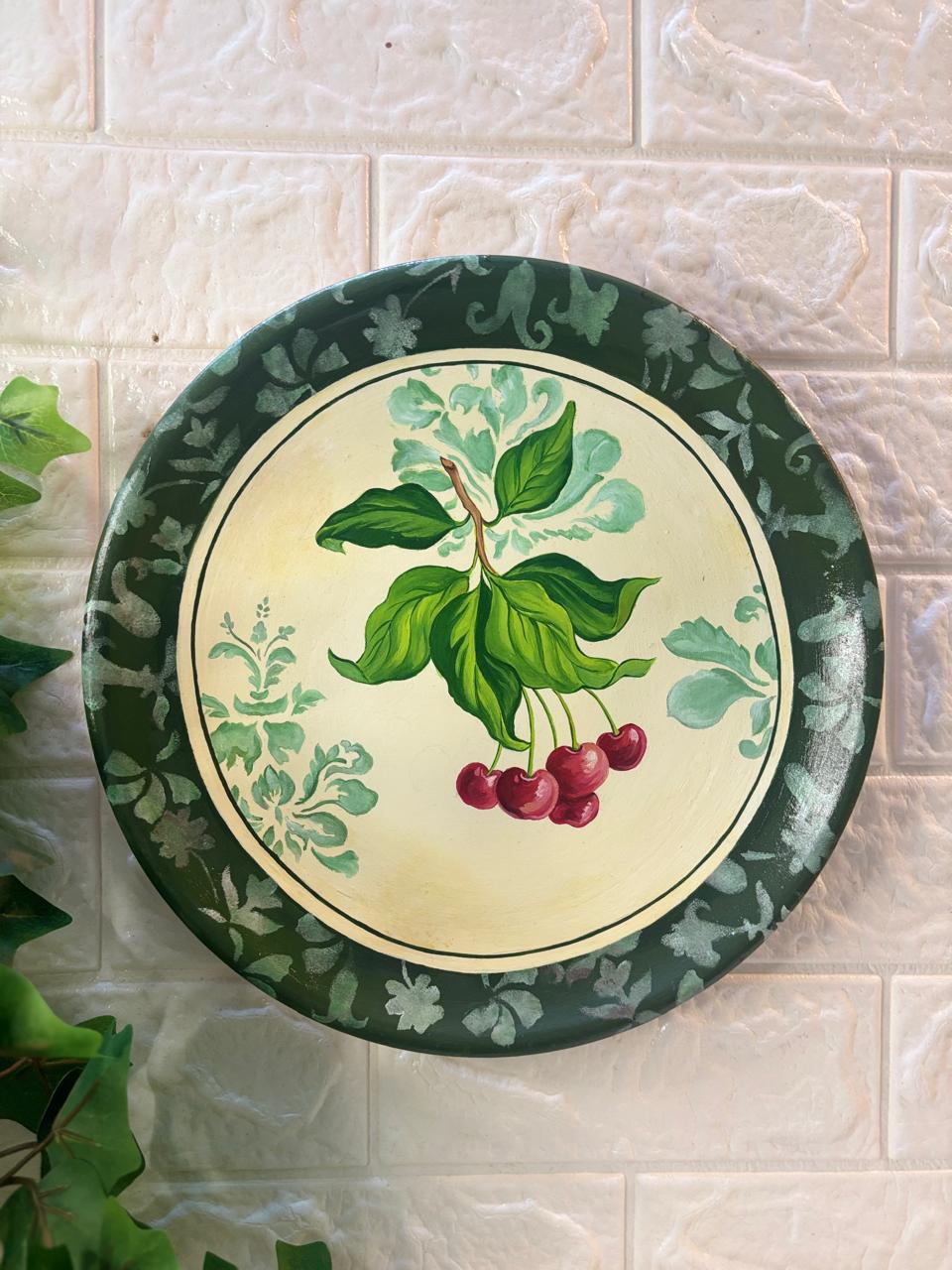 Hand-Painted Terracotta Decorative Plate – Botanical Cherry Bloom (12”)