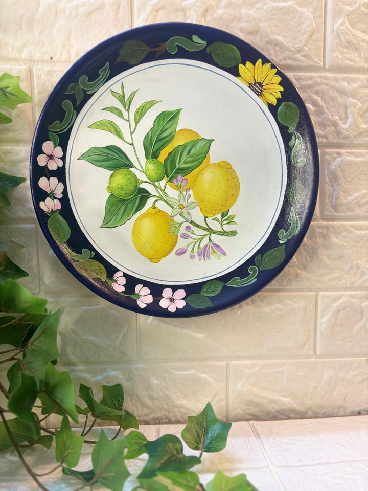Hand-Painted Terracotta Decorative Plate – Mediterranean Lemon Grove (12”)