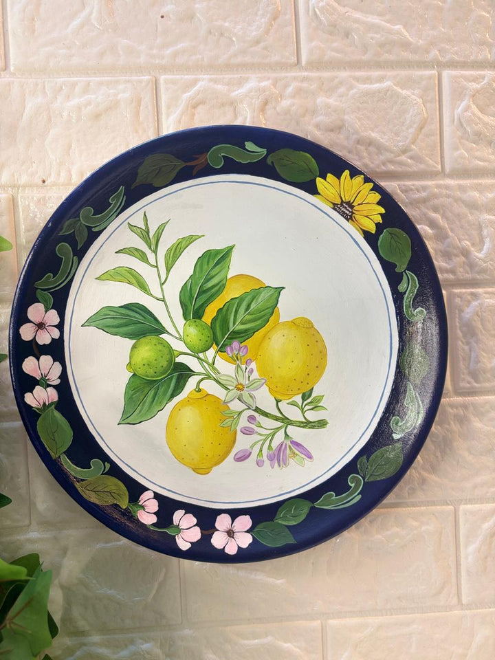 Hand-Painted Terracotta Decorative Plate – Mediterranean Lemon Grove (12”)