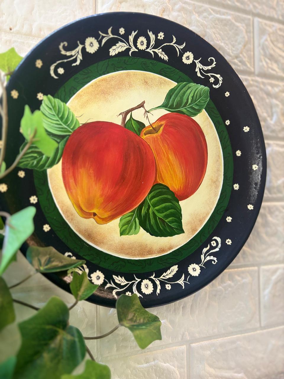 Hand-Painted Terracotta Decorative Plate – Orchard Red Apples (12”)
