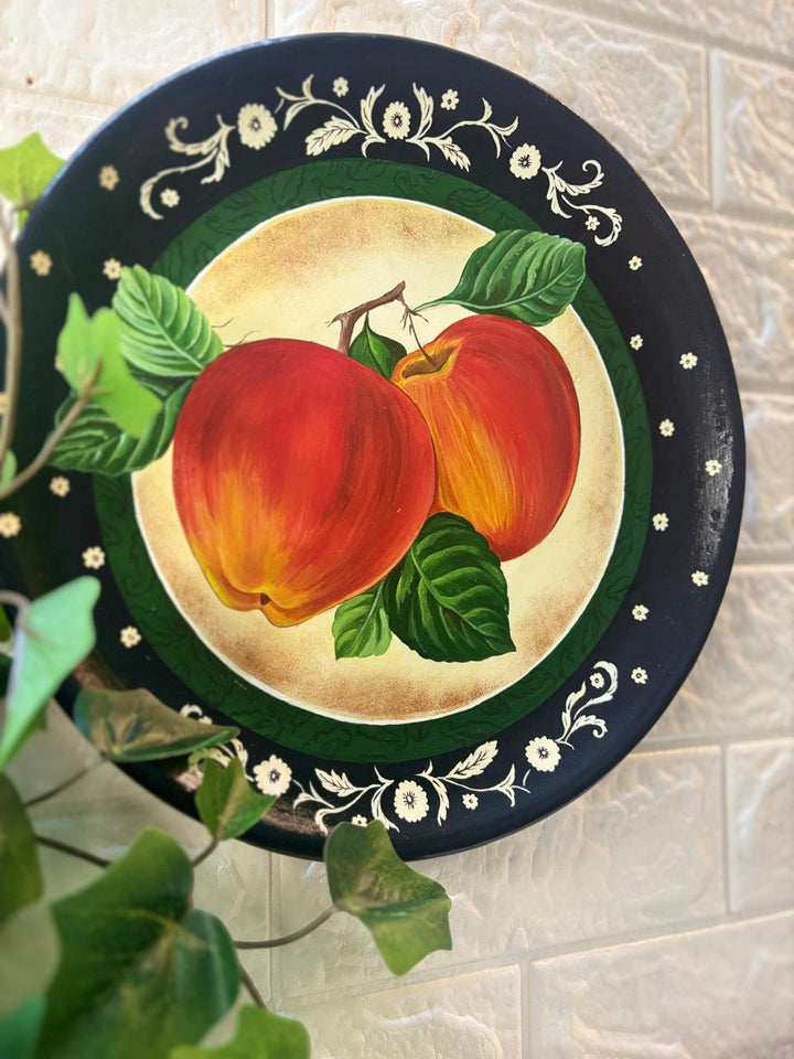 Hand-Painted Terracotta Decorative Plate – Orchard Red Apples (12”)