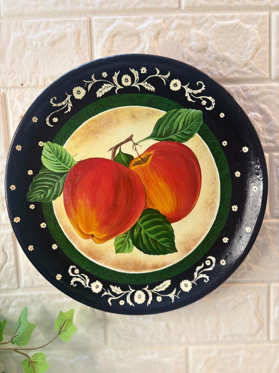 Hand-Painted Terracotta Decorative Plate – Orchard Red Apples (12”)