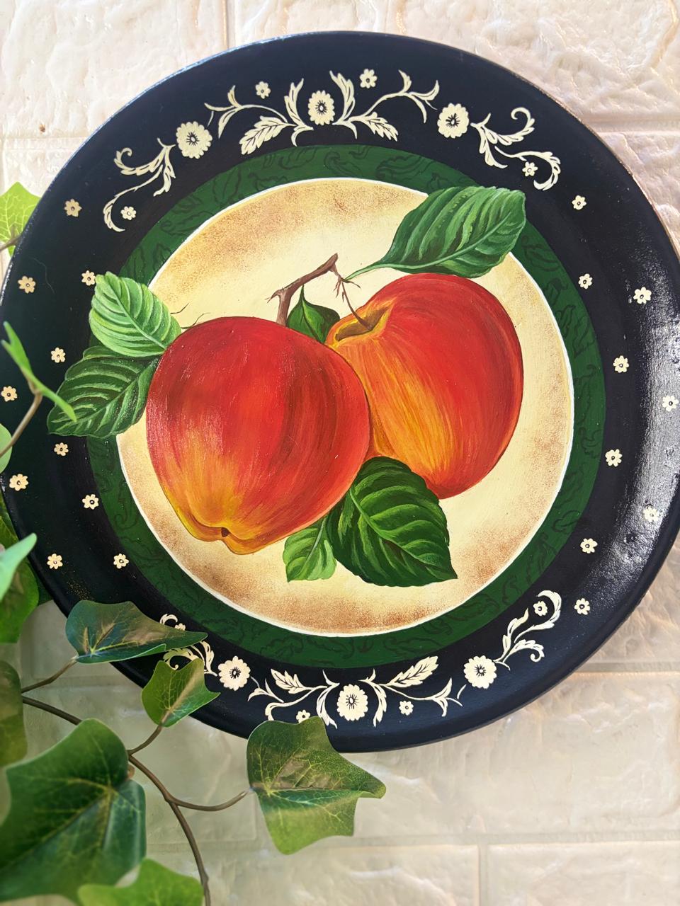 Hand-Painted Terracotta Decorative Plate – Orchard Red Apples (12”)