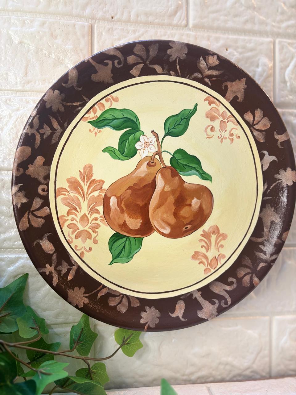 Hand-Painted Terracotta Decorative Plate – Rustic Pear Duo (12”)