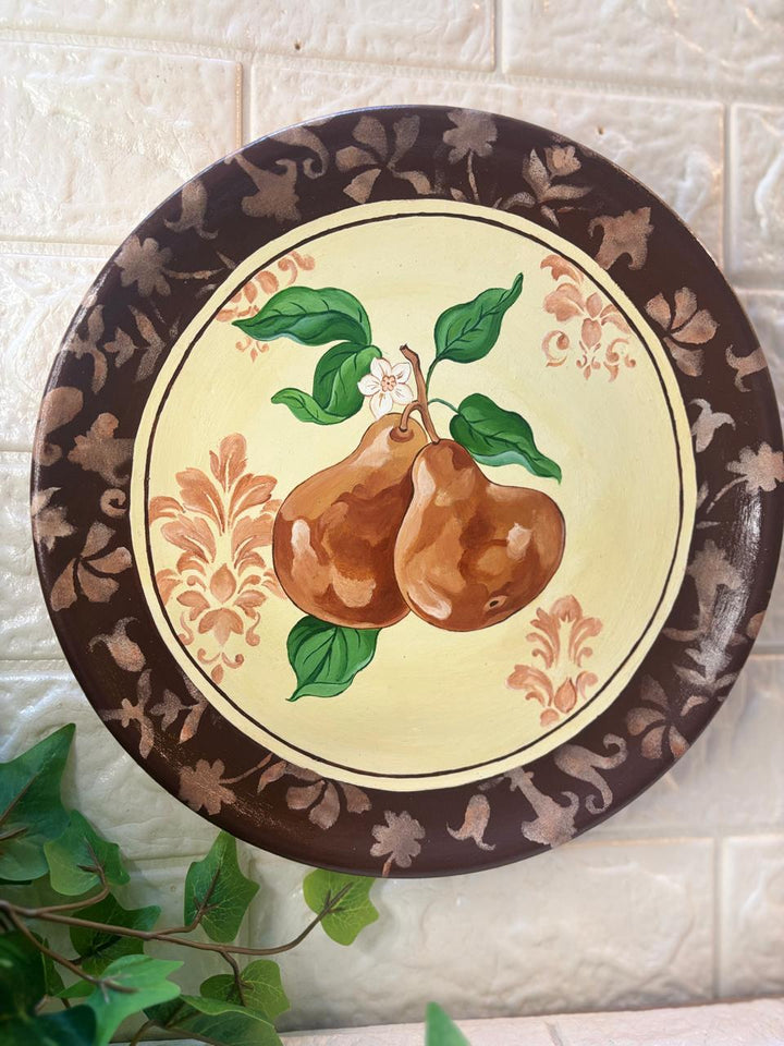 Hand-Painted Terracotta Decorative Plate – Rustic Pear Duo (12”)