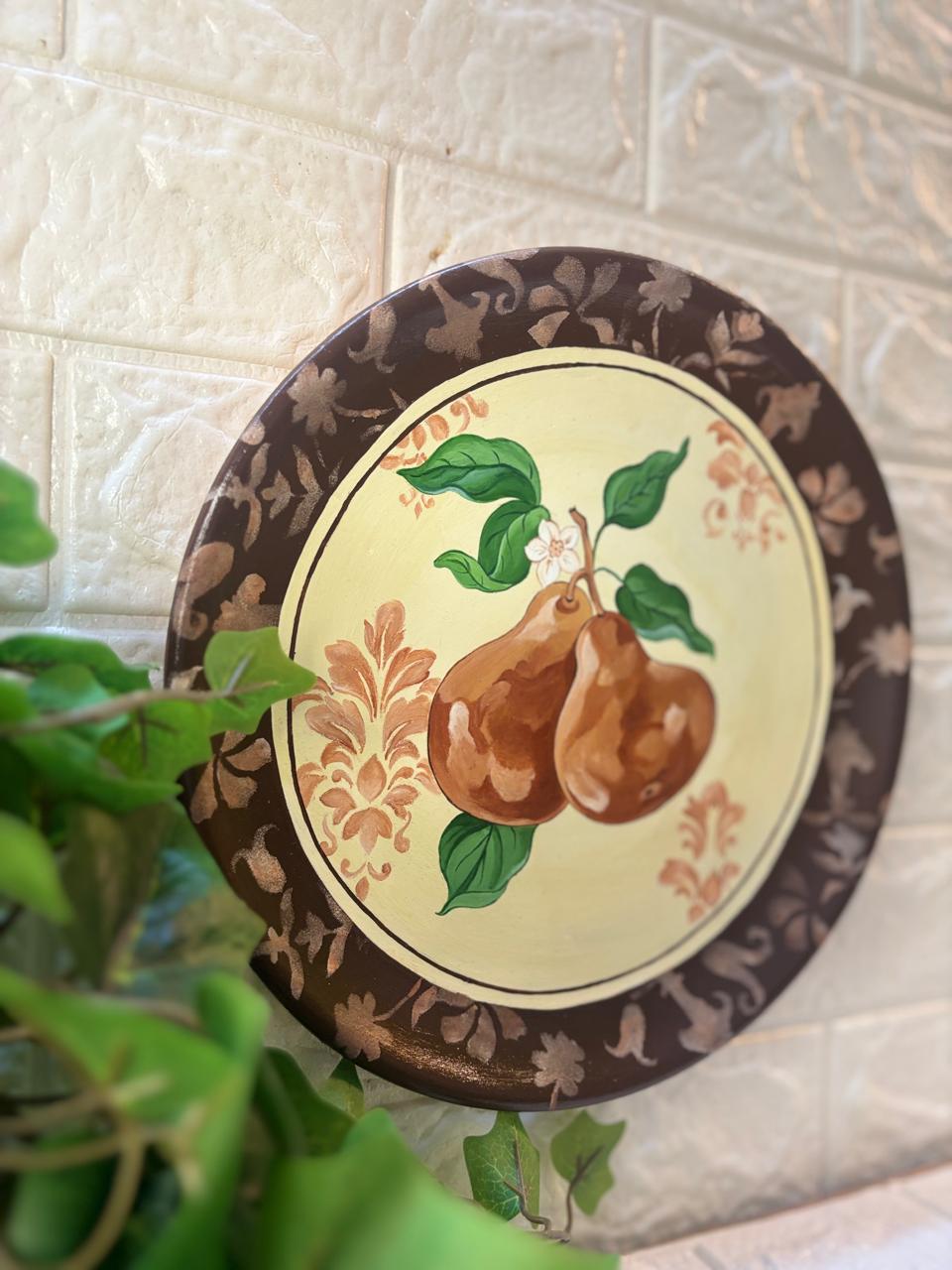 Hand-Painted Terracotta Decorative Plate – Rustic Pear Duo (12”)