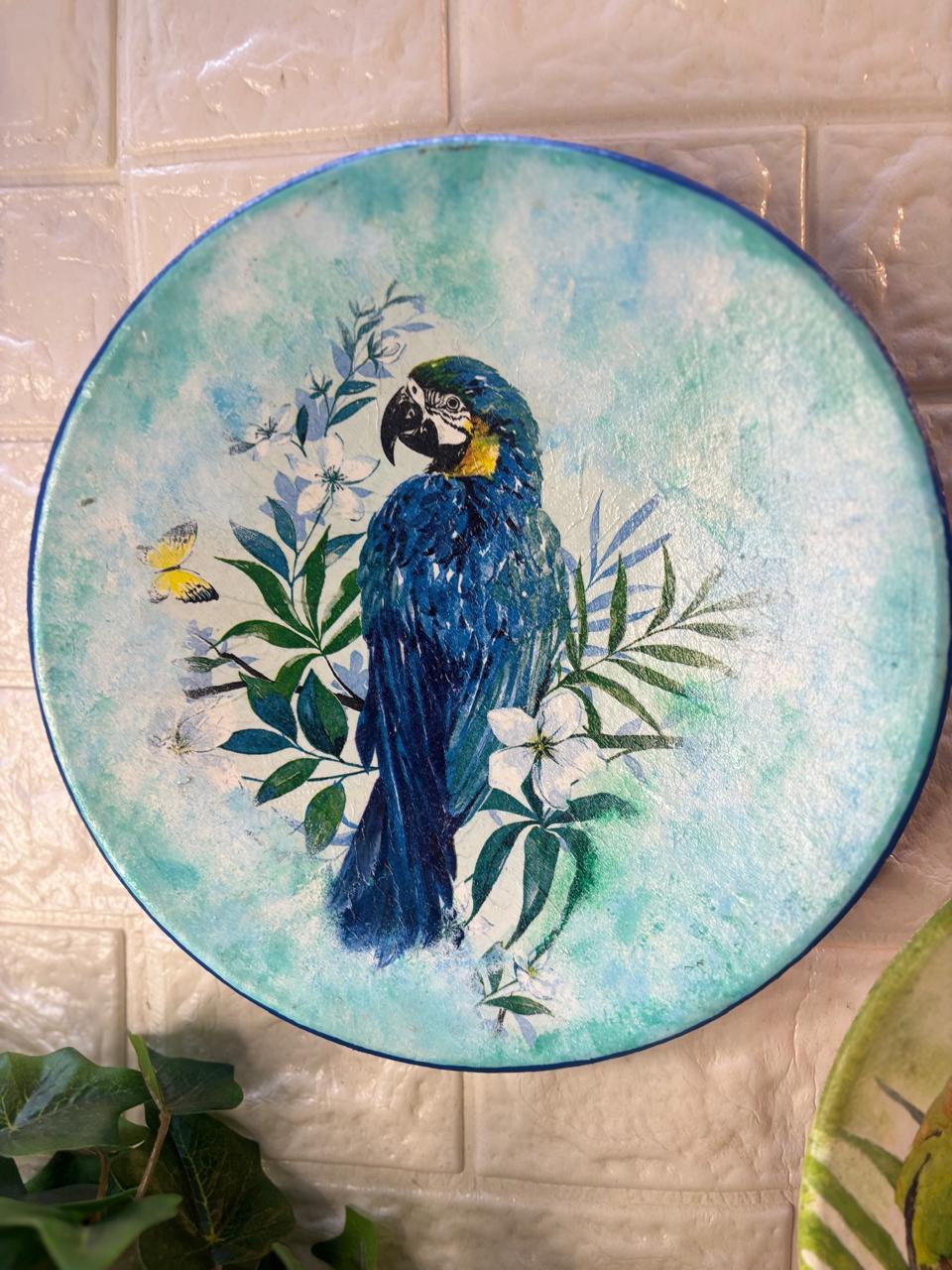 Hand-Painted Terracotta Decorative Plates – Tropical Bird Paradise (Set of 2)