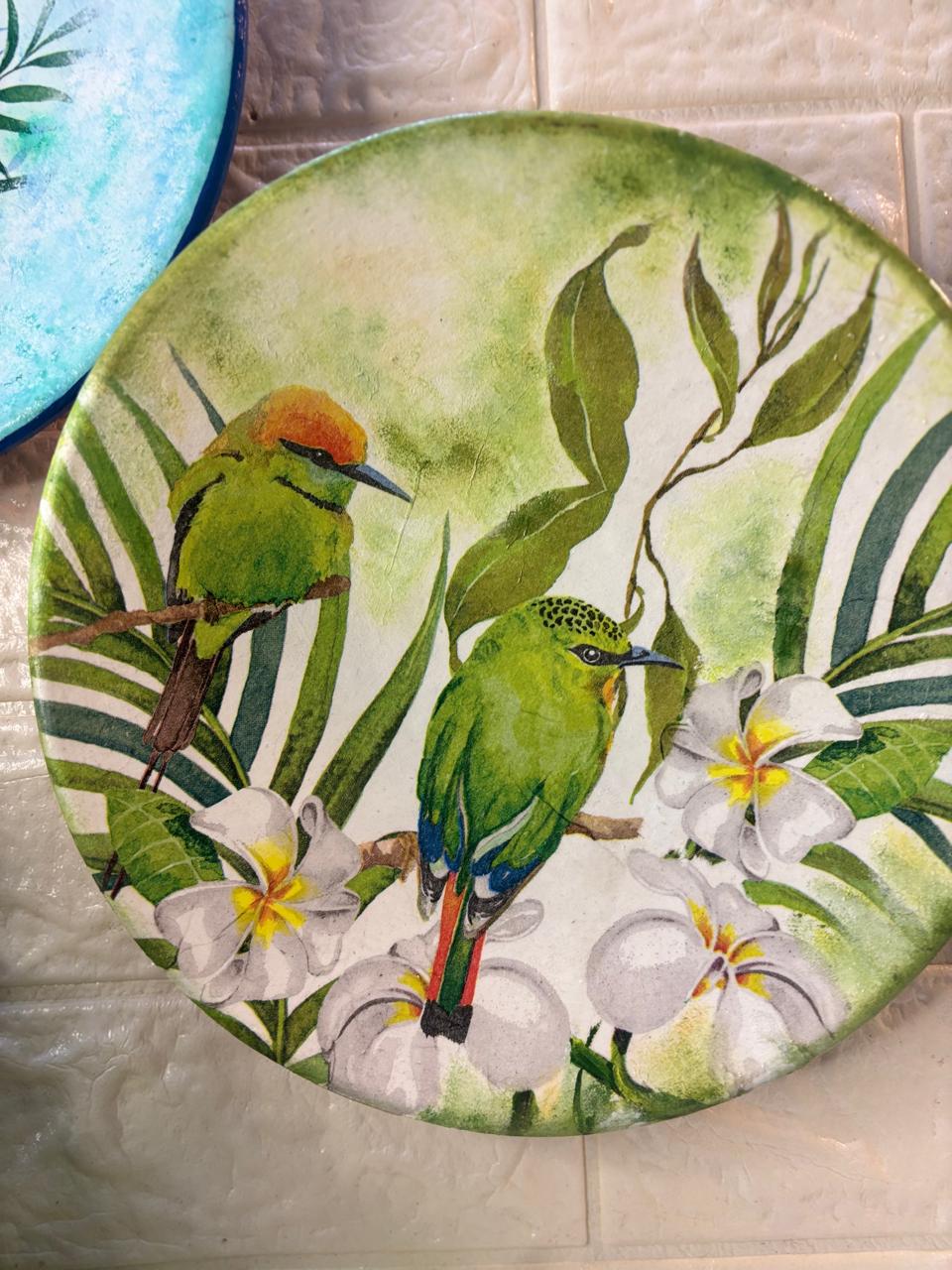 Hand-Painted Terracotta Decorative Plates – Tropical Bird Paradise (Set of 2)