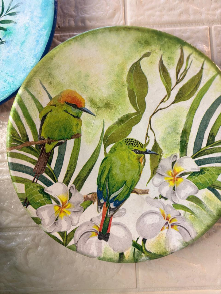 Hand-Painted Terracotta Decorative Plates – Tropical Bird Paradise (Set of 2)