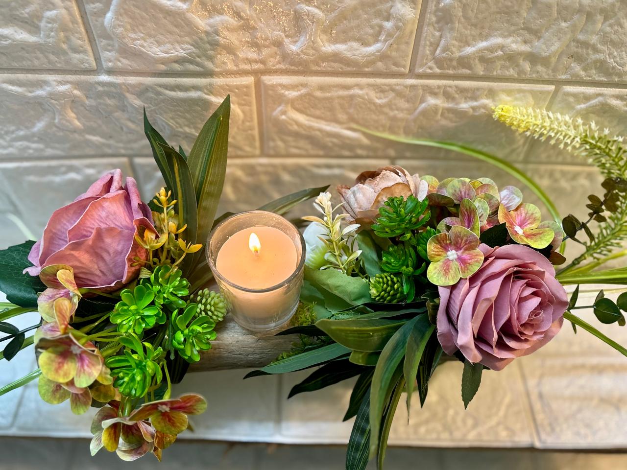 Blush Serenity – Floral Candle Arrangement