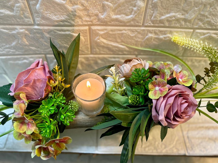 Blush Serenity – Floral Candle Arrangement