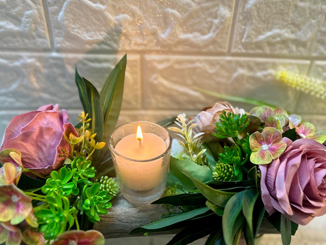 Blush Serenity – Floral Candle Arrangement