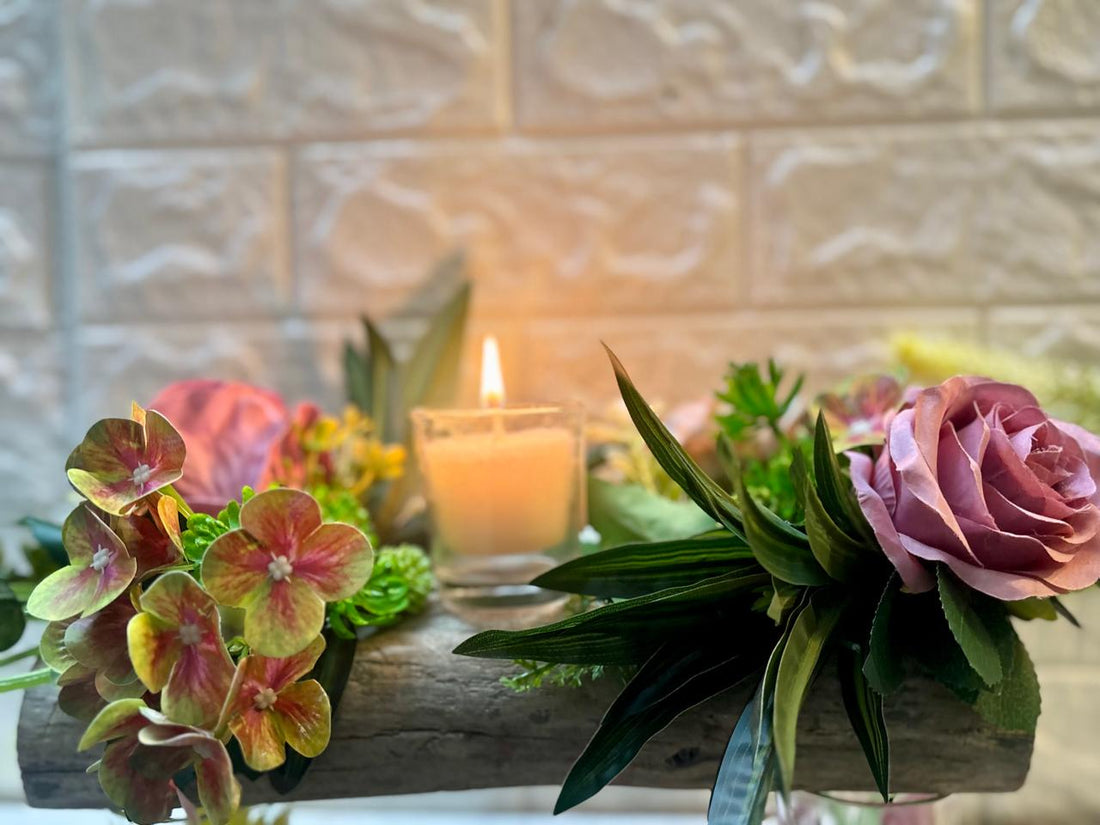 Blush Serenity – Floral Candle Arrangement