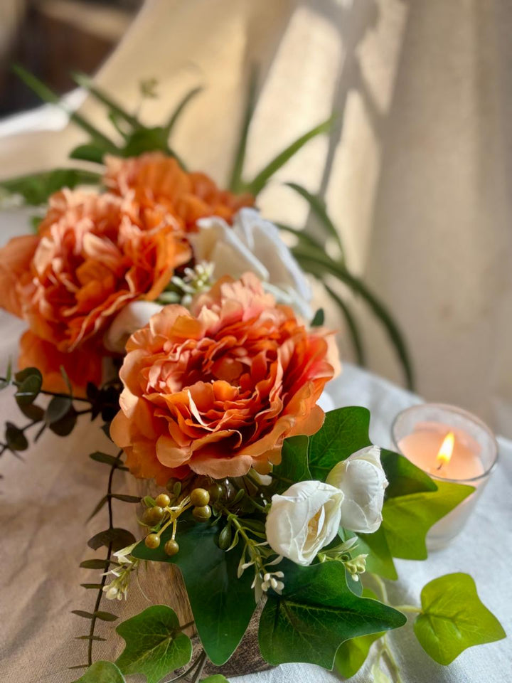 Amber Bloom – Rose & Candle Floral Arrangement