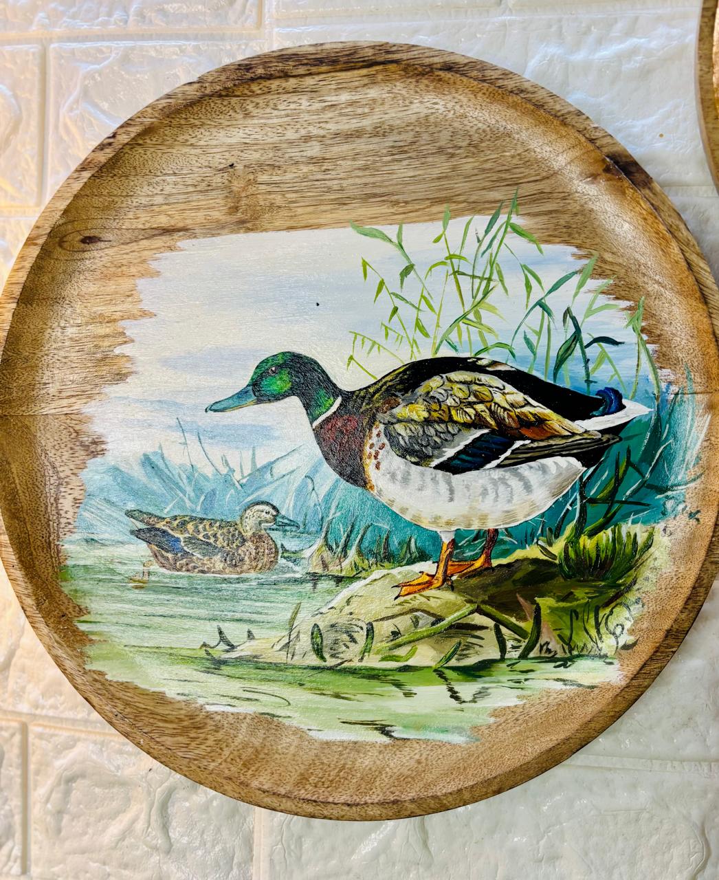 Whispers of the Wetlands – Hand-Painted Wooden Wall Plate Set of 3