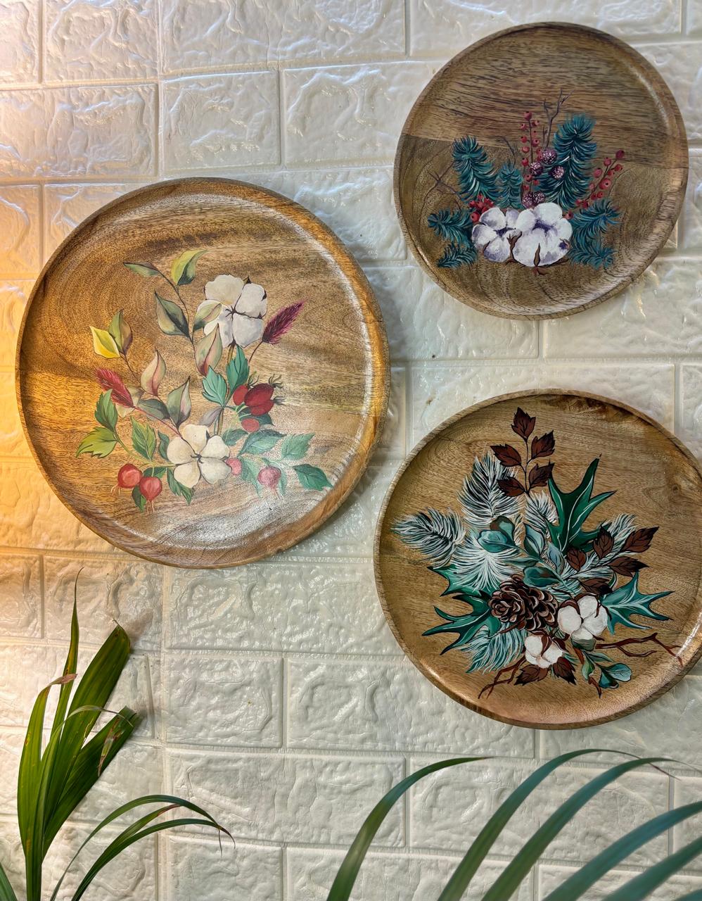 Frosted Flora – Hand-Painted Botanical Wall Plate Set of 3
