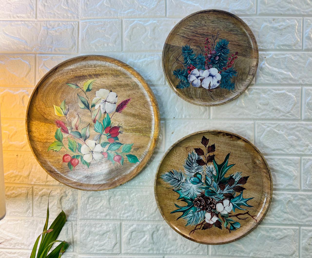 Frosted Flora – Hand-Painted Botanical Wall Plate Set of 3