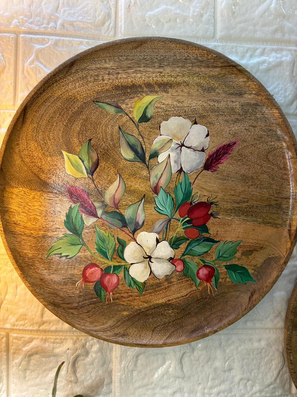 Frosted Flora – Hand-Painted Botanical Wall Plate Set of 3