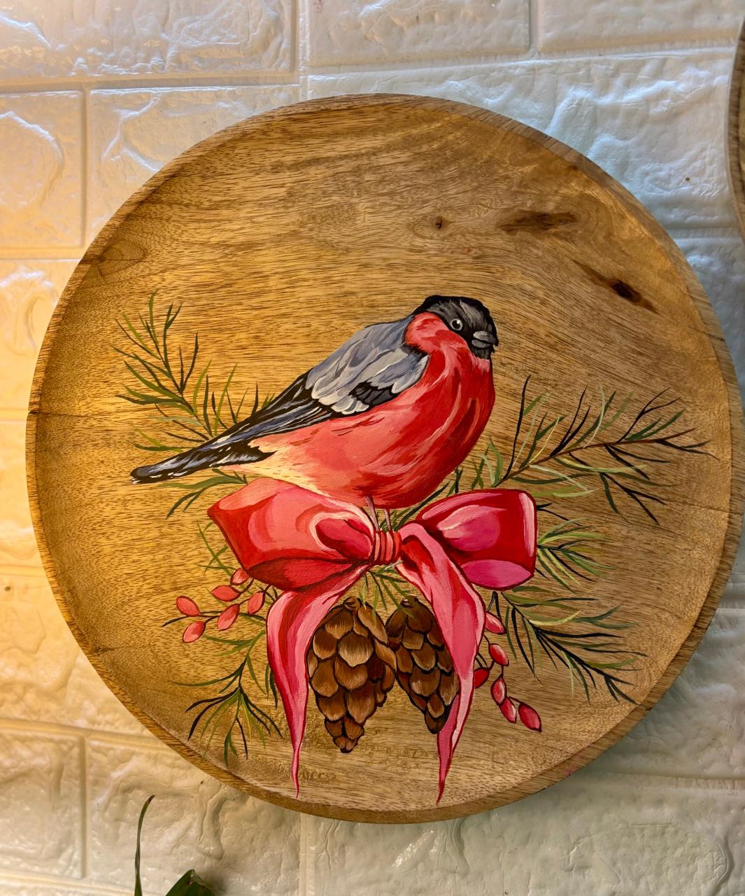 Winter Whispers – Hand-Painted Wooden Wall Plate Set of 3