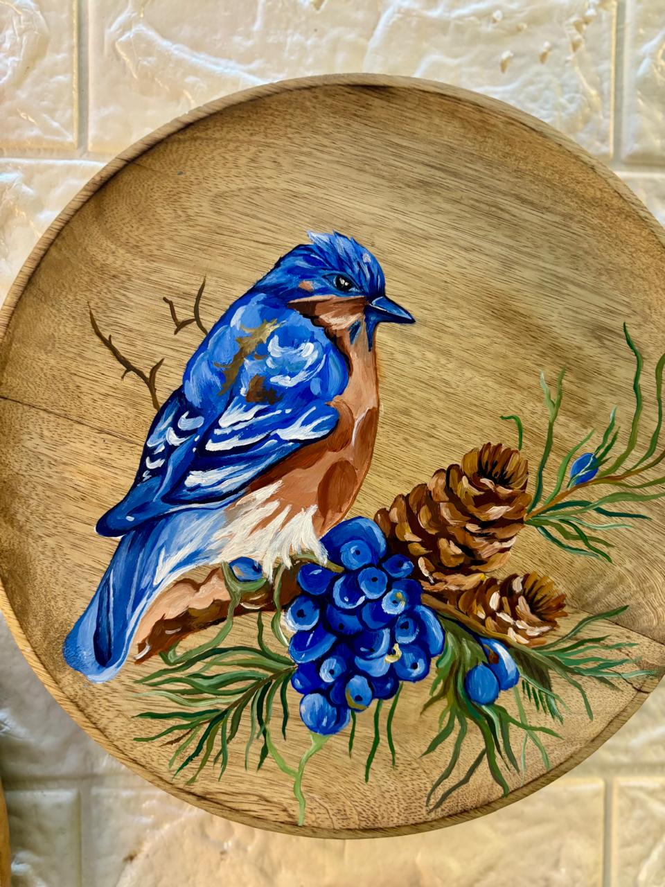 Winter Whispers – Hand-Painted Wooden Wall Plate Set of 3