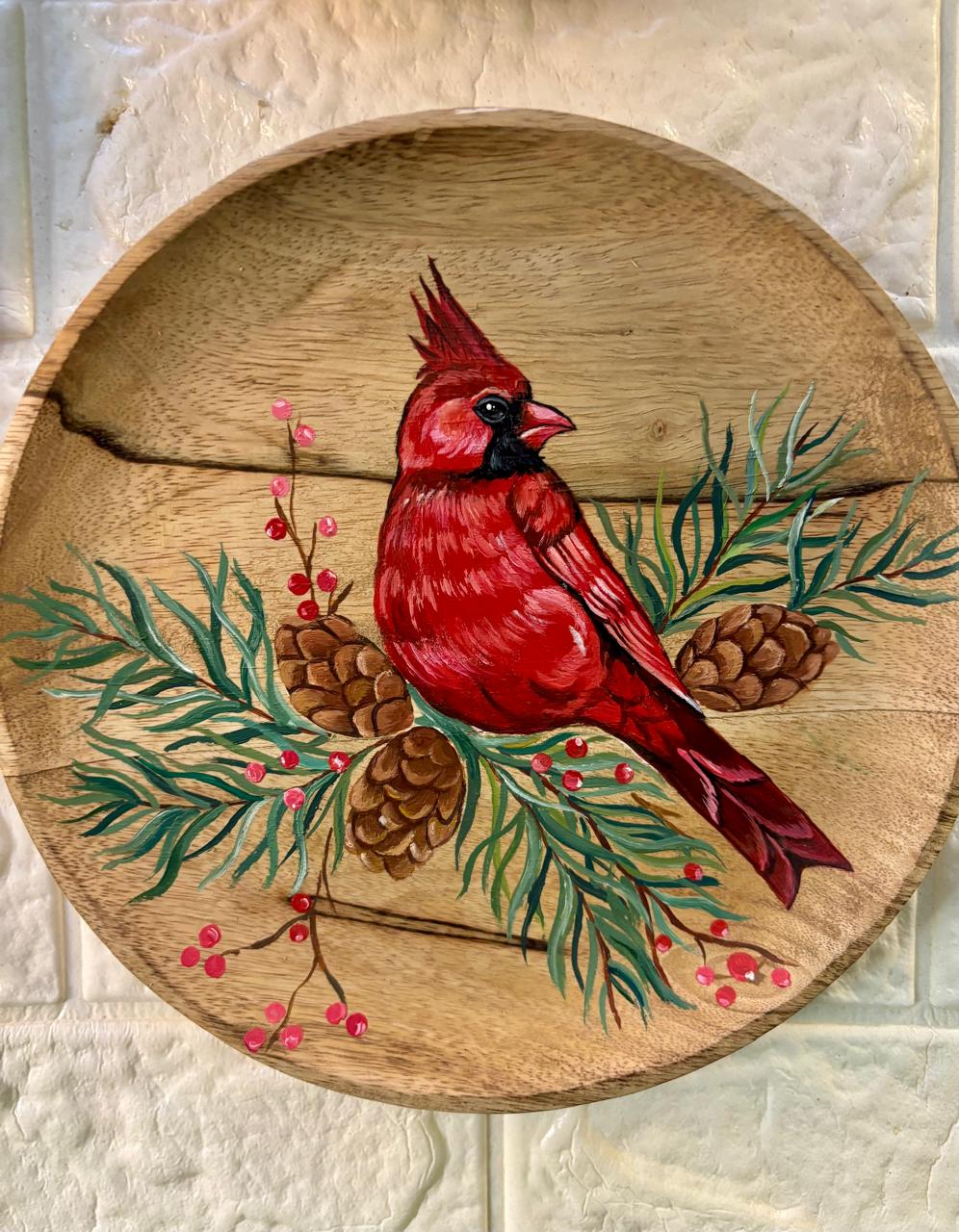 Winter Whispers – Hand-Painted Wooden Wall Plate Set of 3