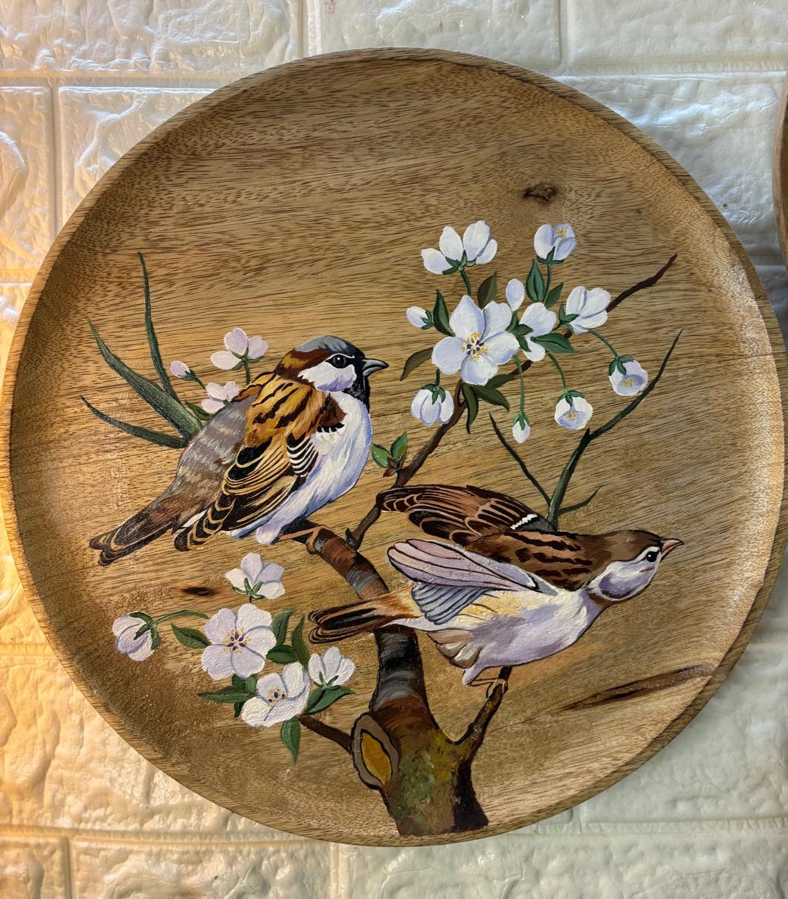 Nature’s Chorus – Hand-Painted Wooden Wall Plate Set of 3