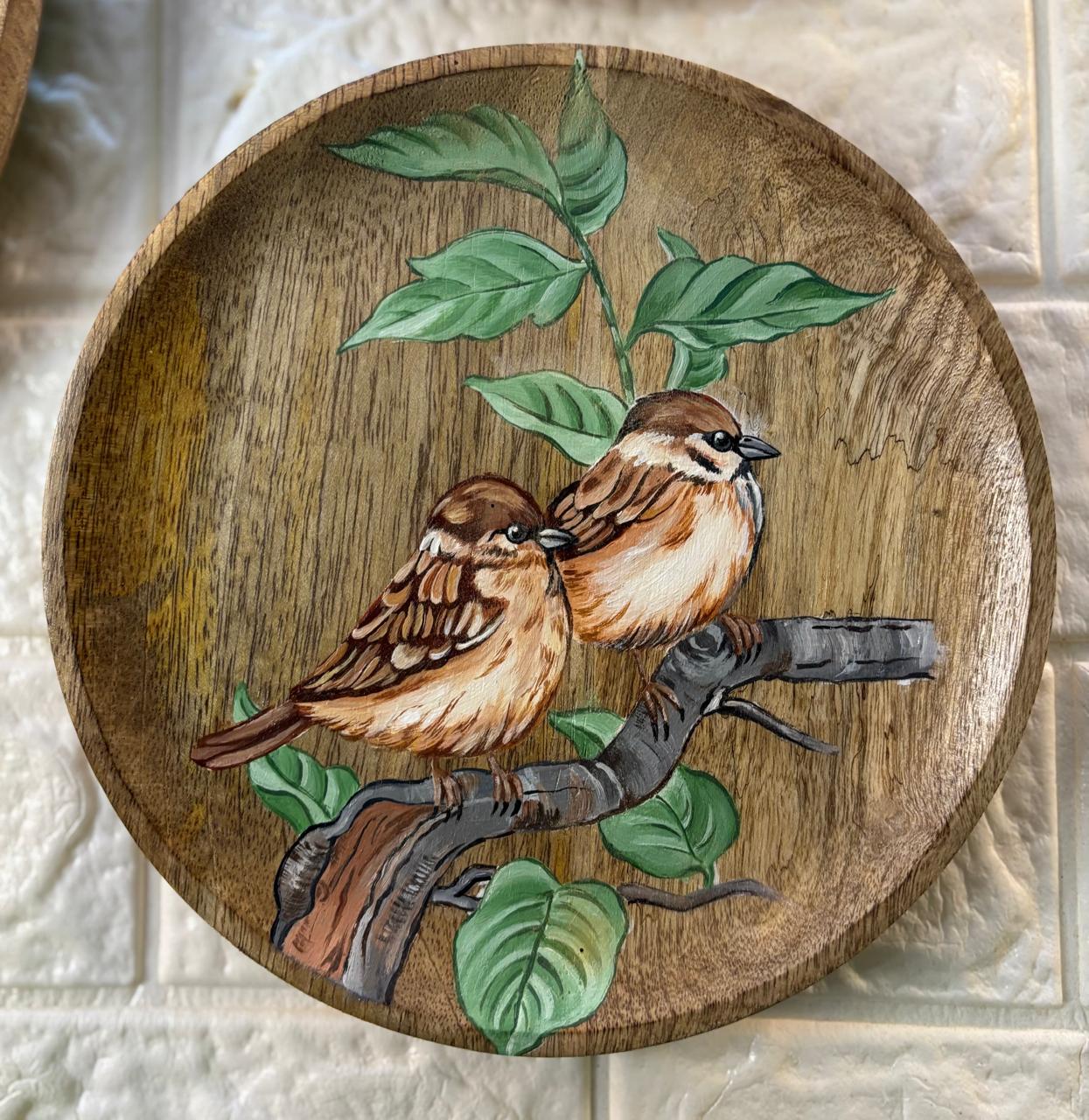 Nature’s Chorus – Hand-Painted Wooden Wall Plate Set of 3