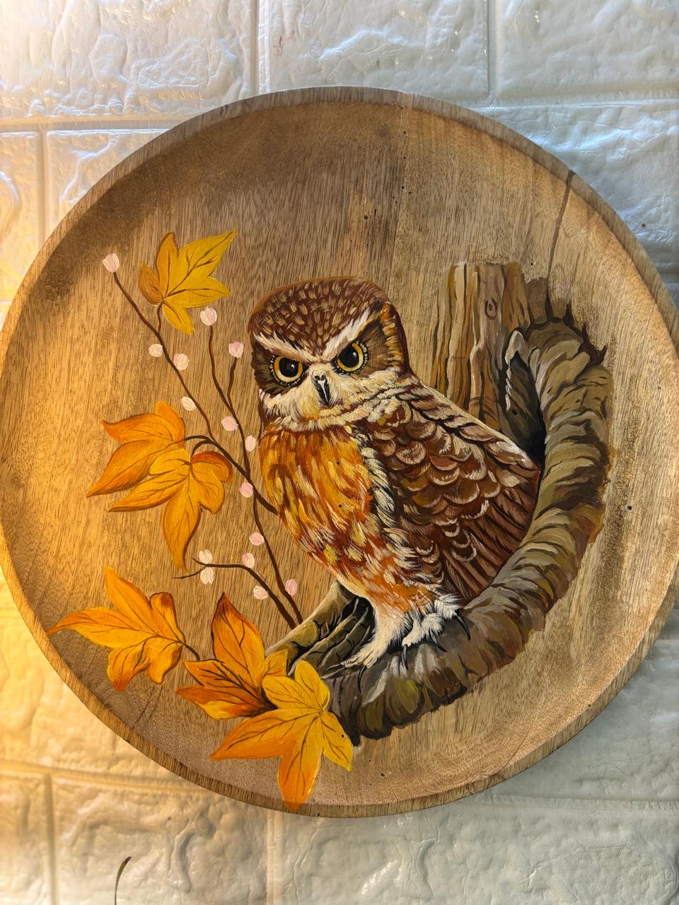 Silent Watchers – Hand-Painted Wooden Wall Plate Set of 3