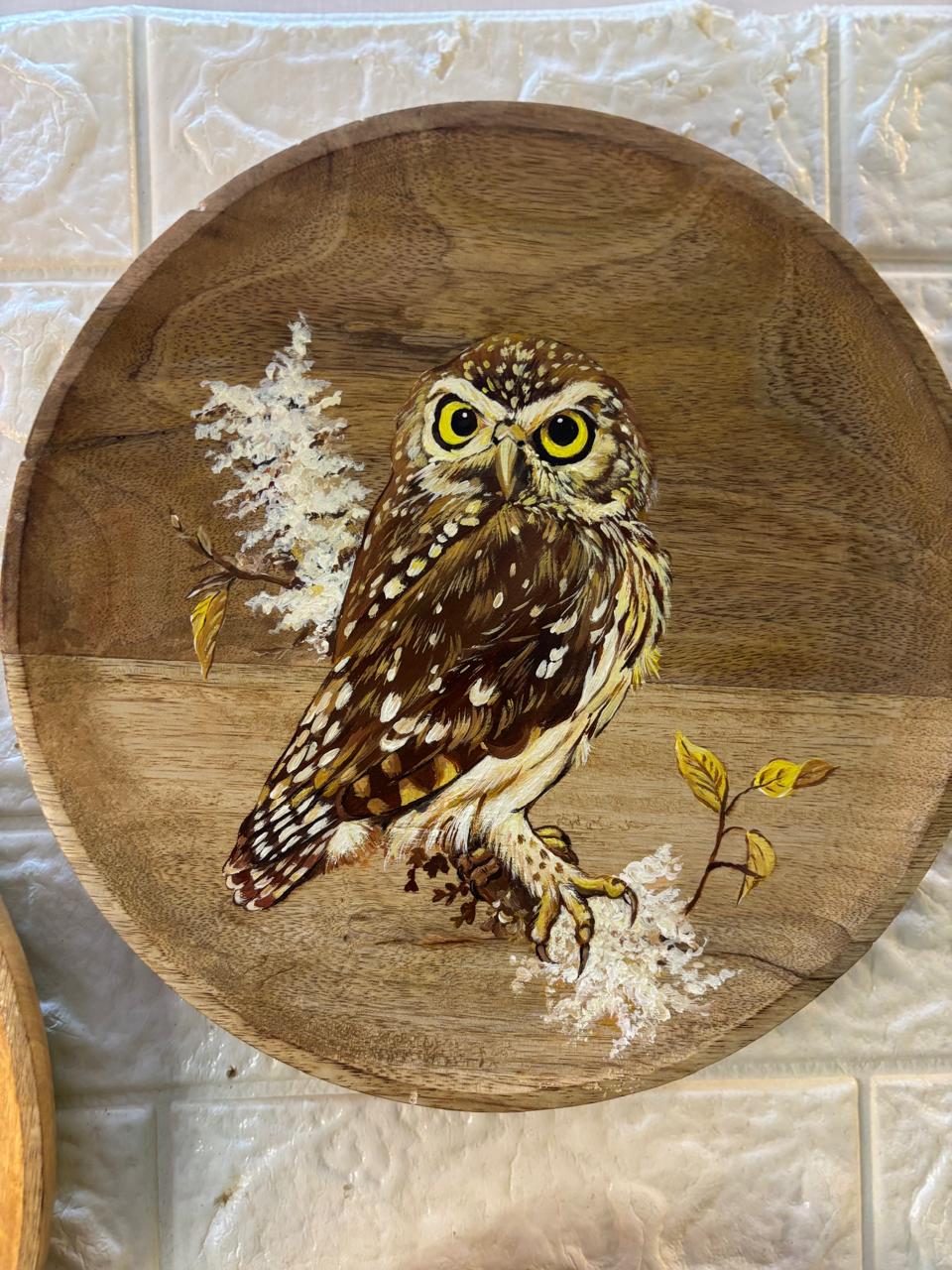 Silent Watchers – Hand-Painted Wooden Wall Plate Set of 3