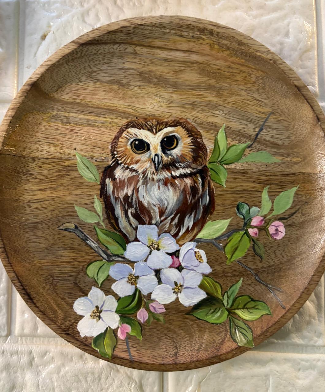Silent Watchers – Hand-Painted Wooden Wall Plate Set of 3